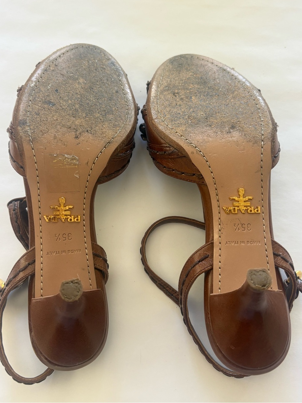 Prada Vintage Y2K Brown Leather Knot Slingback kitten Heels - Women - Picture 4 of 6